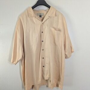 Tommy Bahama Men's XXL Silk Striped Beige/Yellow Short Sleeve Button-Up Shirt